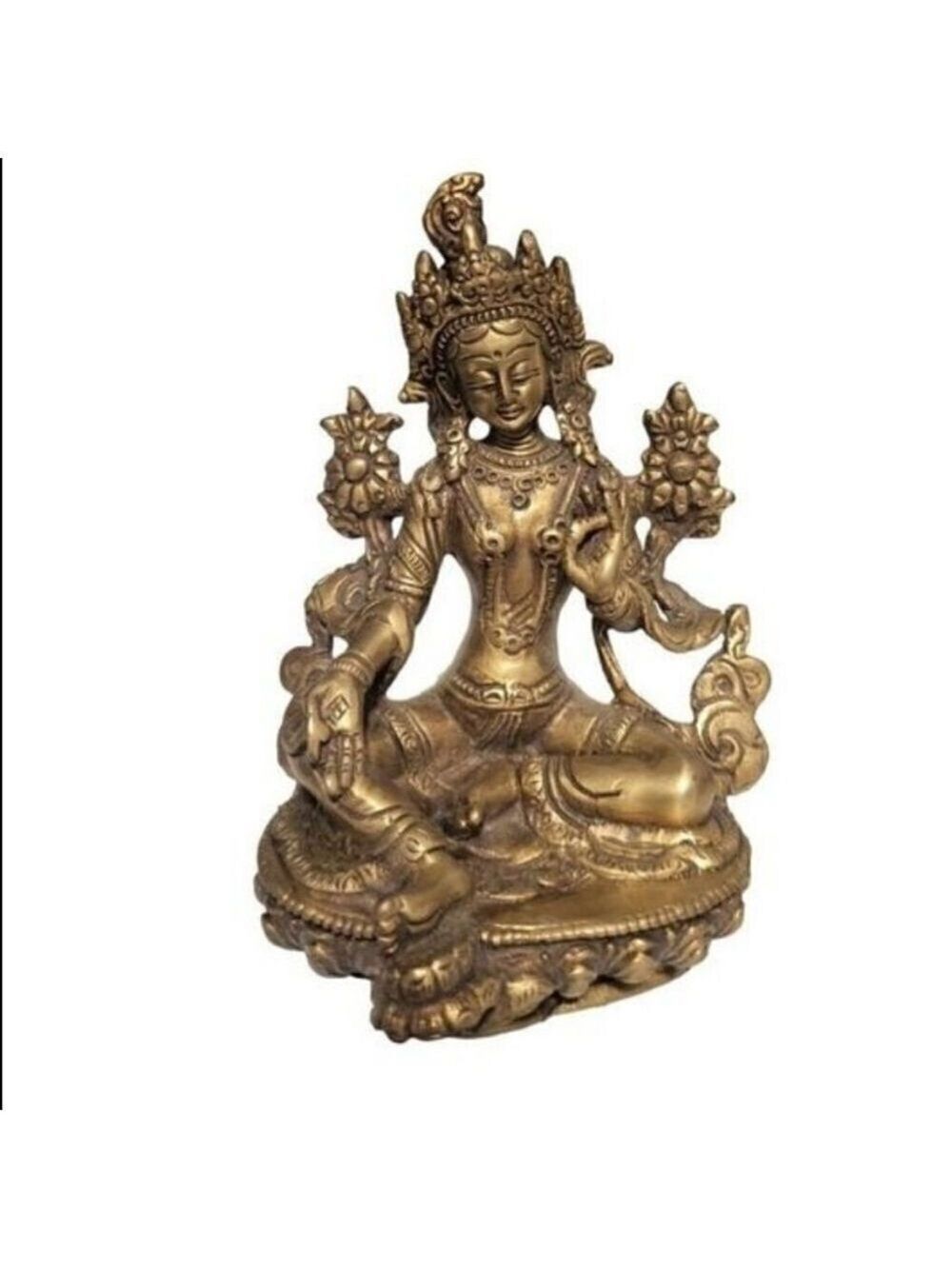 Green Tara Tibetan Buddhist Deity Statue Brass - Picture 7 of 7